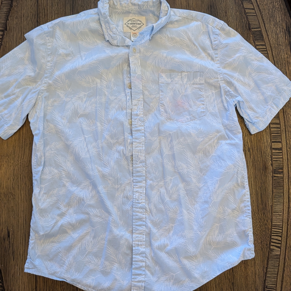 St Johns Bay Light Blue Palm Print Shirt